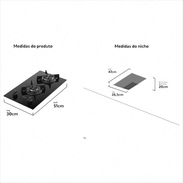 Imagem de Fogão Cooktop à Gás Supreme Dako 2 Bocas com Mesa Vidro Bivolt-Preto