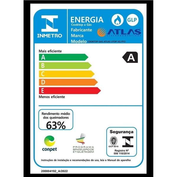 Imagem de Fogão Cooktop Atlas U Top Superautomático Vidro Temperado - 5 Bocas