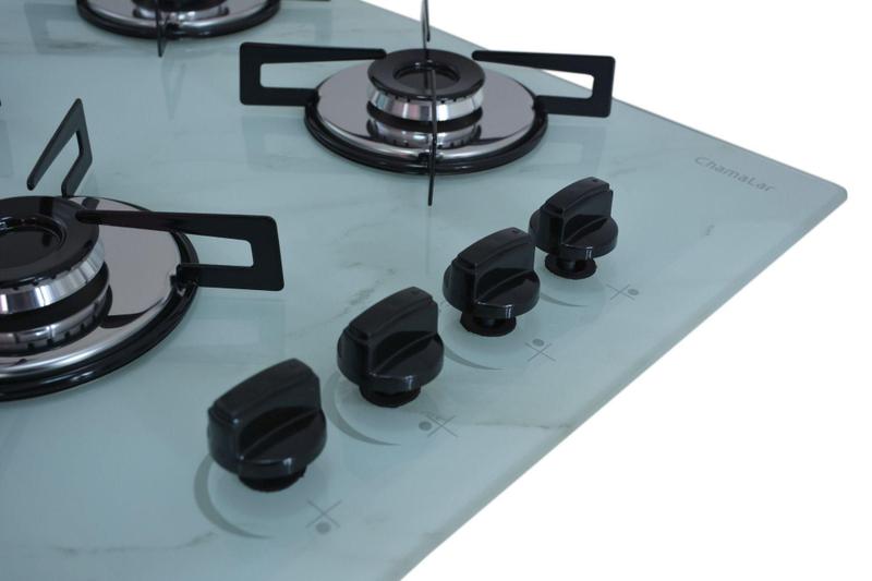 Imagem de Fogão Cooktop Chamalar Premium 4 Bocas Ultra Chama Marmorizado Branco Bivolt GLP