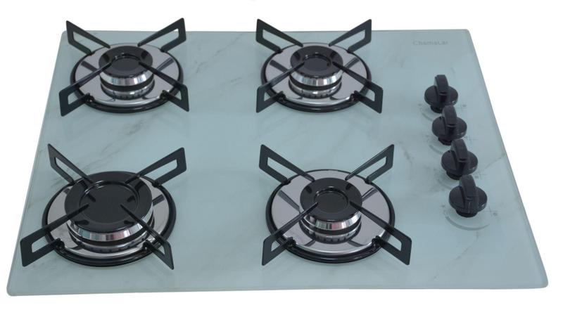 Imagem de Fogão Cooktop Chamalar Premium 4 Bocas Ultra Chama Marmorizado Branco Bivolt GLP