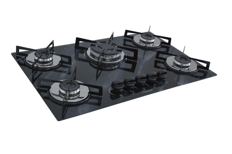 Imagem de Fogão Cooktop Chamalar Premium 5 Bocas Tripla Chama Marmorizado Preto Bivolt GLP