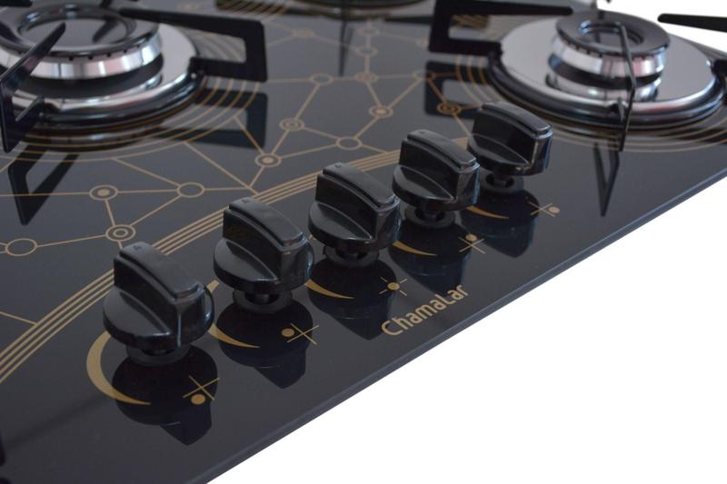 Imagem de Fogão Cooktop Chamalar Premium 5 Bocas Ultra Chama Mesclado Bivolt GLP