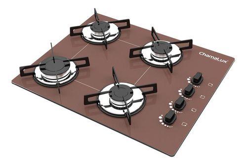 Imagem de Fogão Cooktop Chamalux 4 Bocas Ultra Chama Marrom 127v/220v Trempe de Chapa