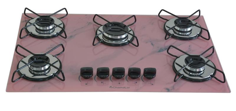 Imagem de Fogão Cooktop Classic 5 Bocas Ultra Chama Marmorizado Rosa