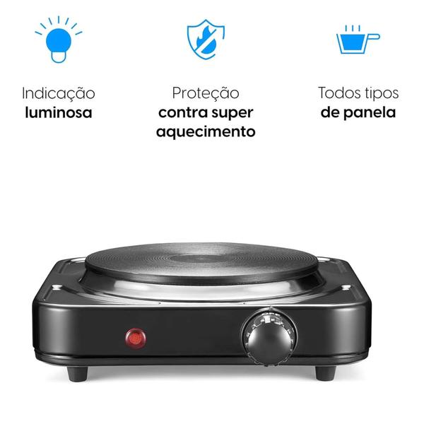 Imagem de Fogão Cooktop Elétrica 5 Temperaturas Preto 127v