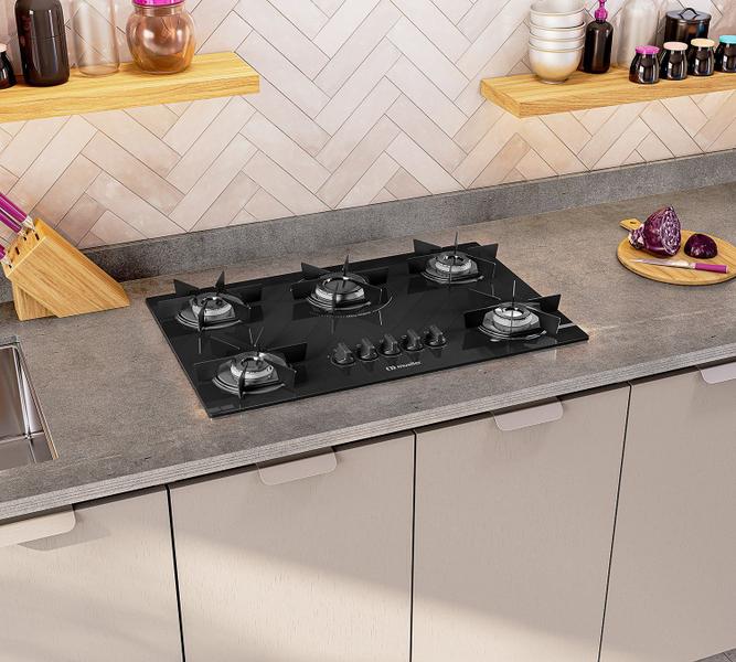 Imagem de Fogão Cooktop Elétrico Bivolt 5 Bocas Á Gás MCG5BB Grade em  Aço - Mesa em Vidro - Mueller 