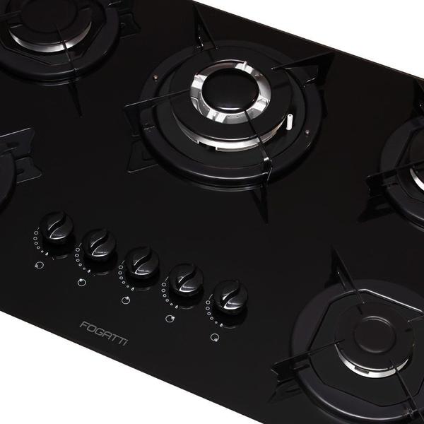Fogão Cooktop Elétrico Fogatti 5 Bocas Tripla Chama Mesa Em Vidro Preto Imagem de Fogão Cooktop Elétrico Fogatti 5 Bocas Tripla Chama Mesa Em Vidro Preto