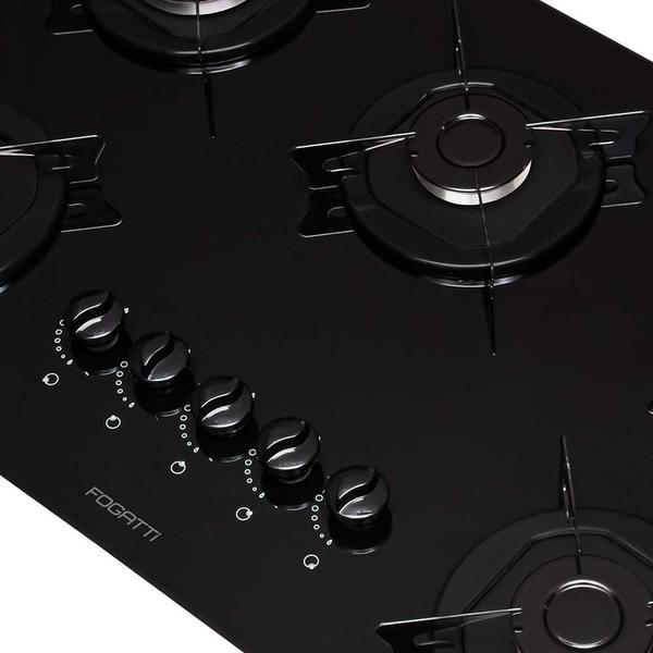 Fogão Cooktop Elétrico Fogatti 5 Bocas Tripla Chama Mesa Em Vidro Preto Imagem de Fogão Cooktop Elétrico Fogatti 5 Bocas Tripla Chama Mesa Em Vidro Preto