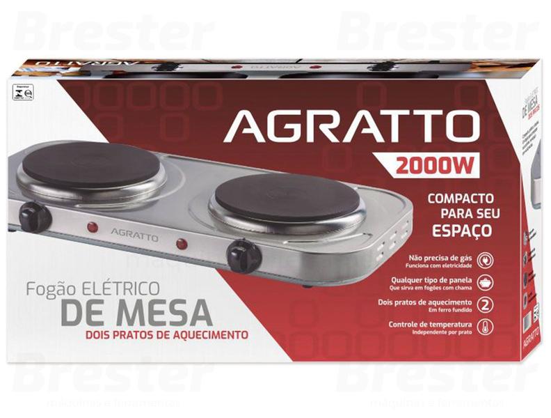 Imagem de Fogão Cooktop Elétrico Inox 2 Bocas De Mesa Portátil Agratto