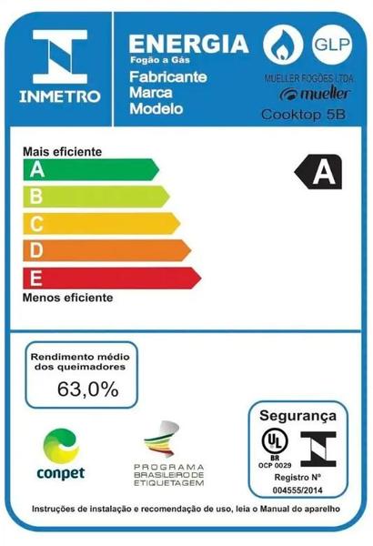 Imagem de Fogão Cooktop Elétrico Mueller 5 Bocas À Gás Tripla Chama Bivolt Mesa em Vidro