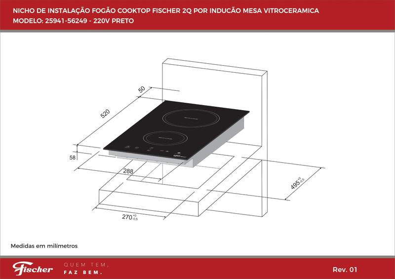 Imagem de Fogao cooktop fischer 2 bocas por inducao mesa vitroceramica 220v