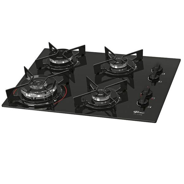 Imagem de Fogao cooktop fischer 4q fit line gas tripla chama  mesa vidro preto