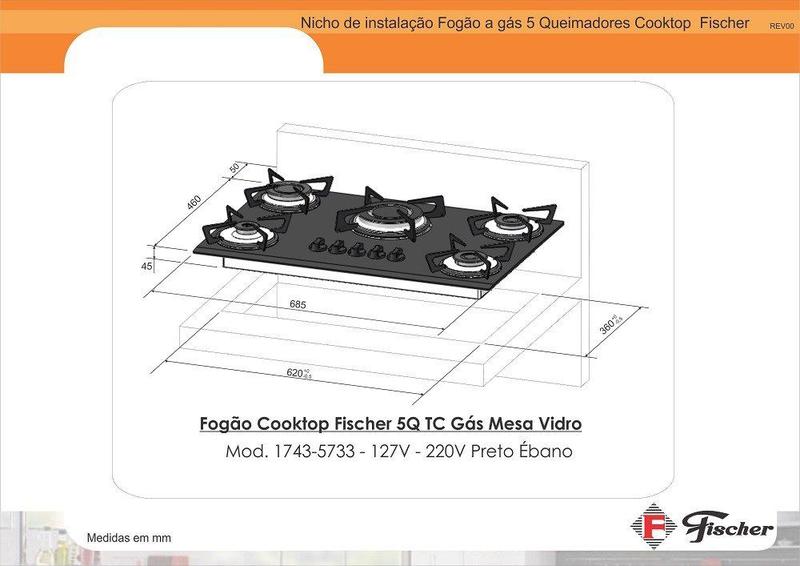 Imagem de Fogão Cooktop Fischer 5 Bocas Tripla Chama 1743-5733