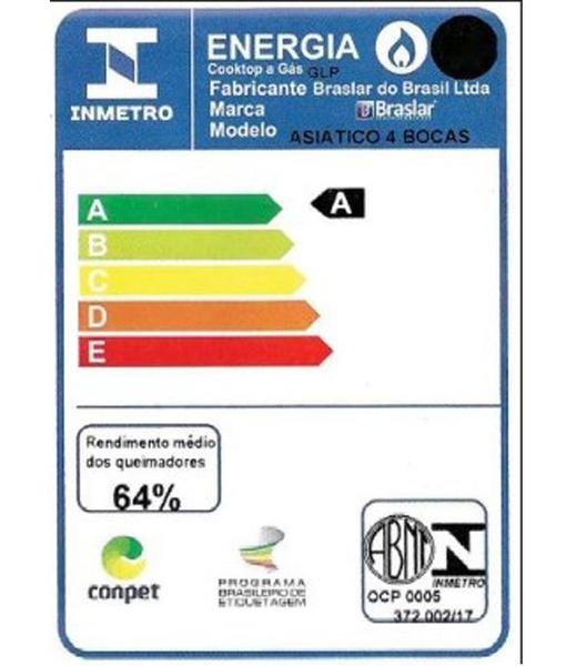 Imagem de Fogão Cooktop Gás Braslar Asiático Jr 4 Bocas