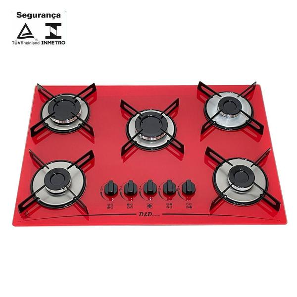 Imagem de Fogão Cooktop Gás D&D 5 bocas vermelho - acendimento automático