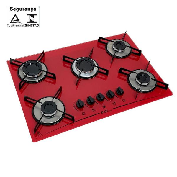 Imagem de Fogão Cooktop Gás D&D 5 bocas vermelho - acendimento automático