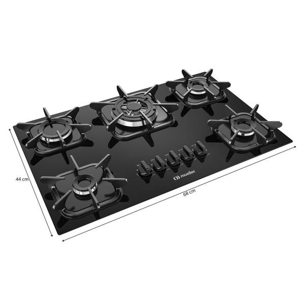 Imagem de Fogão Cooktop Gás Mueller 5 Bocas Tripla Chama Bivolt Preto