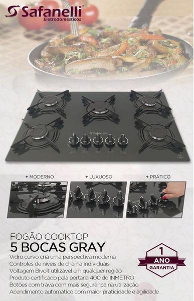 Imagem de Fogão Cooktop Gourmet Gray 5 Bocas Preto Grafitte Safanelli