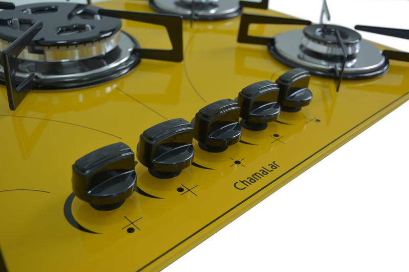 Imagem de Fogão Cooktop Premium 5 Bocas Tripla Chama Marmorizado Amarelo