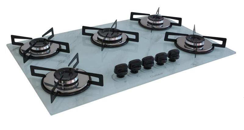 Imagem de Fogão Cooktop Premium 5 Bocas Ultra Chama Marmorizado Branco