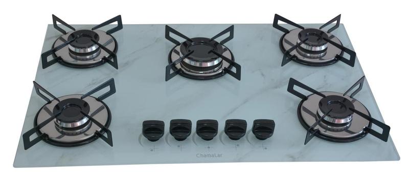 Imagem de Fogão Cooktop Premium 5 Bocas Ultra Chama Marmorizado Branco