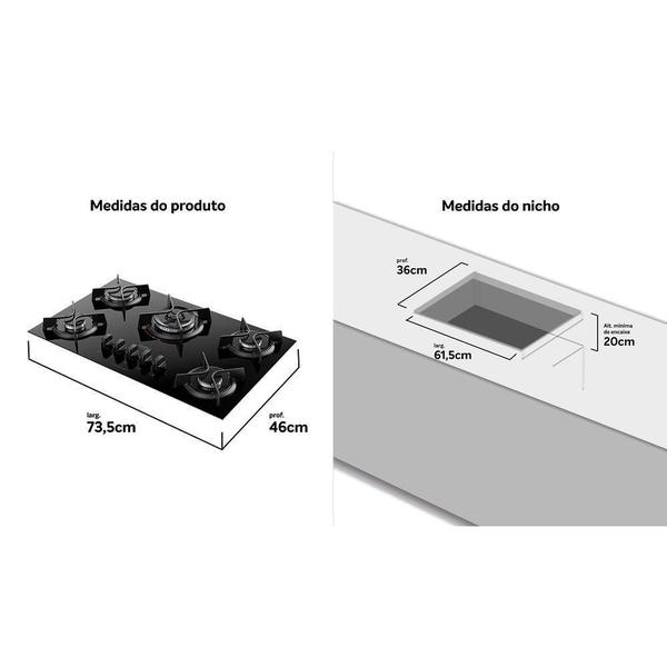 Imagem de Fogão Cooktop Supreme 5 Bocas Acendimento Superautomático Dako