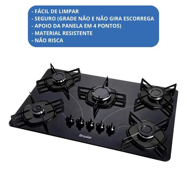 Imagem de Fogão Cooktop Vidro 5 Bocas Gás Ultra Chama Bivolt 127/220v