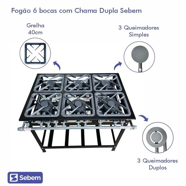 Imagem de Fogão de Cozinha Industrial 6 Bocas Queimador 30 cm Sebem