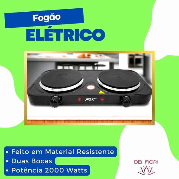 Imagem de Fogão de Duas Bocas Elétrico Portátil Com 2000 Watts Cooktop