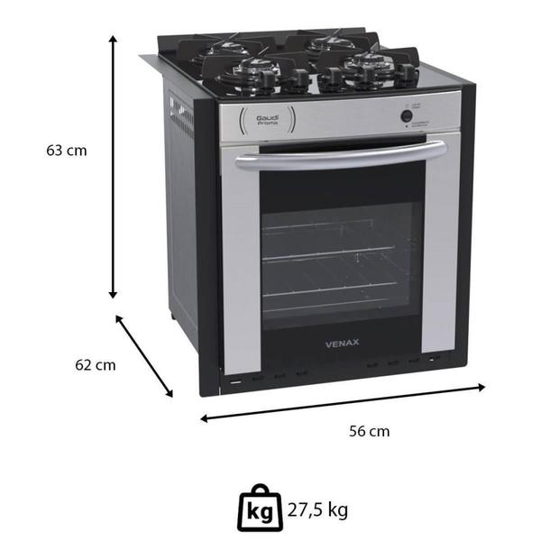 Imagem de Fogão De Embutir 4 Bocas Venax Gaudi Prisma Vítreo Bl Inox A Gás Forno Easy Clean 51,8L 25373