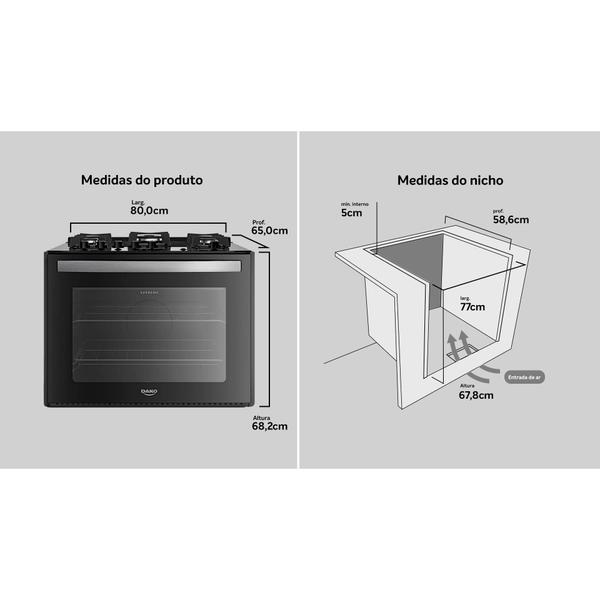 Imagem de Fogão de Embutir 5 Bocas Preto com Mesa de Vidro Dako Supreme Bivolt