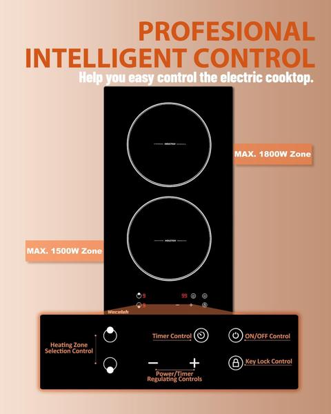 Imagem de Fogão de indução Weceleh 2 queimadores 3300W 30cm com controle de toque