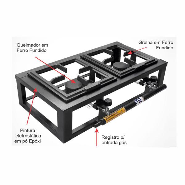 Imagem de Fogão de Mesa 2 Bocas Camping Grelha Ferro Fundido Alta Pressão