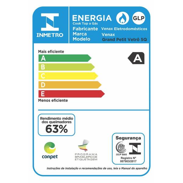 Imagem de Fogao de mesa 5 bocas venax grand petit vetro branco gas glp