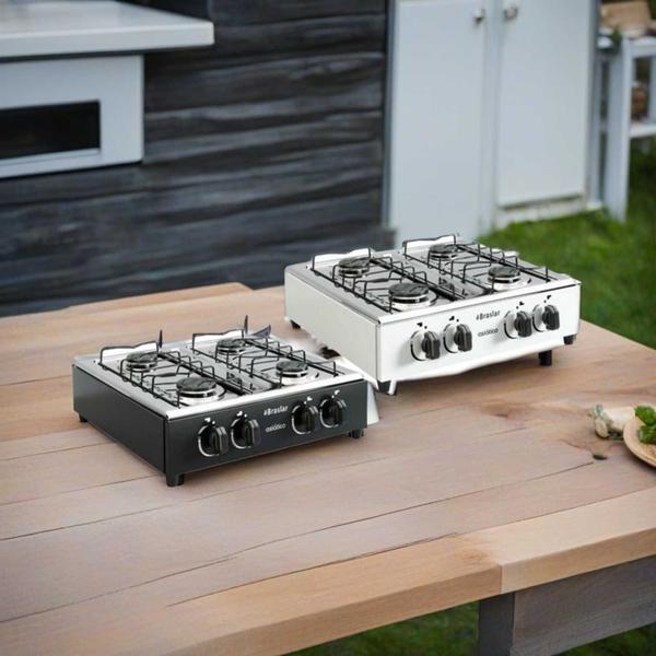 Imagem de Fogão De Mesa Cooktop Portátil A Gás Botijão 4 Bocas P/ Camping Motorhome Caminhão Braslar Bivolt