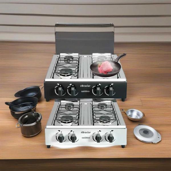 Imagem de Fogão De Mesa Cooktop Portátil A Gás Botijão 4 Bocas P/ Camping Motorhome Caminhão Braslar Bivolt