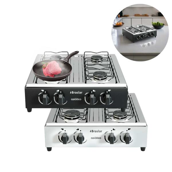 Imagem de Fogão De Mesa Cooktop Portátil A Gás Botijão 4 Bocas P/ Camping Motorhome Caminhão Braslar Bivolt