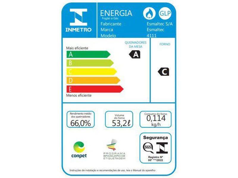 Imagem de Fogão de Piso Esmaltec 4 Bocas Bali 4111 Acendimento Manual