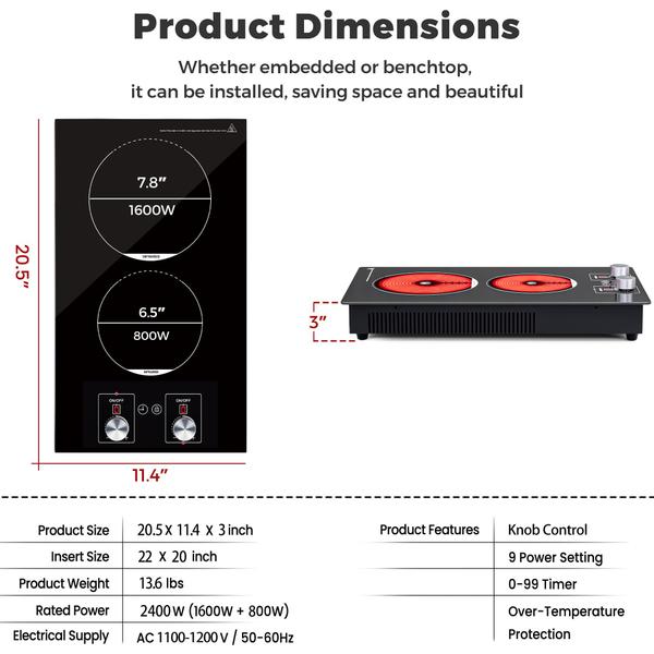 Imagem de Fogão elétrico ADVWIN 2 Burner Ceramic 2400W 110V