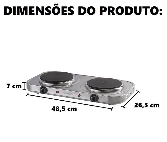 Imagem de Fogão Elétrico Agratto 2 Bocas Aço Inox 2000W 127V