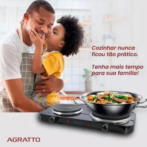 Imagem de Fogão Elétrico Cooktop Agratto 2 Bocas Antiaderente Inox 5 temperatura Portátil Para Camping Potente 2500W 