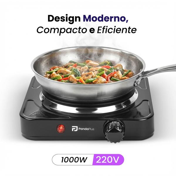 Fogão Elétrico Cooktop de Mesa 1 Boca 1000W, Design Moderno, Compacto e Portátil, Superfície de Fácil Limpeza, Controle de Temperatura Preto - AMG