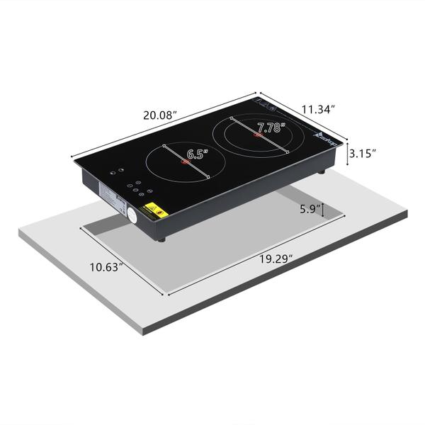 Imagem de Fogão elétrico de cerâmica Winado 2 Burners 3000W 20 polegadas