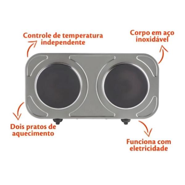 Imagem de Fogao eletrico de mesa agratto fm-02 inox 2 bocas 220v ou 127v