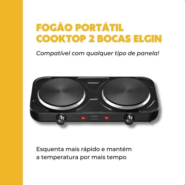 Imagem de Fogão Elétrico Elgin Portátil 2 Bocas Preto Antiaderente 110v ou 220v