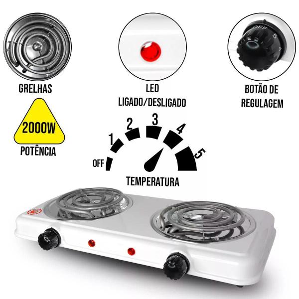 Imagem de Fogão Elétrico Portátil 2 Bocas 2000W 220V - Relinx