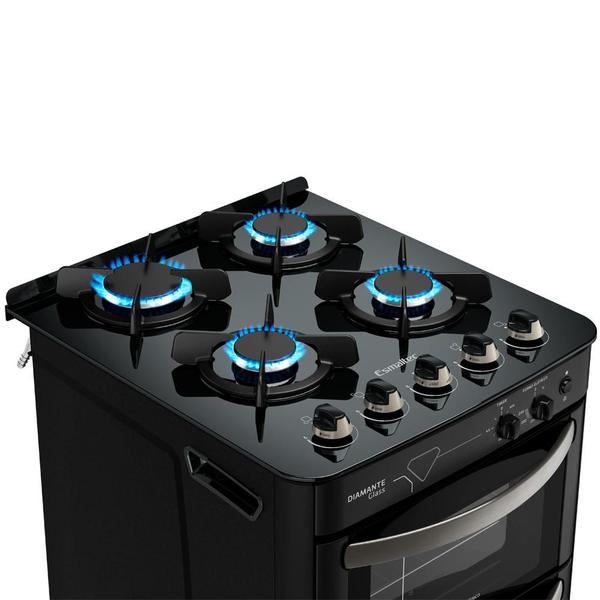 Imagem de Fogão Esmaltec Diamante Glass 4 bocas Preto com Duplo Forno e Timer Sonoro