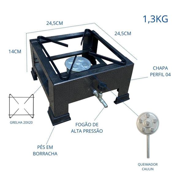 Imagem de Fogão Fogareiro 1 Uma Boca Industrial Alta Pressão Estrada Queimador Chapeirinho Com Regulador de Gás Incluso