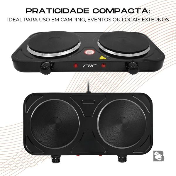 Imagem de Fogão Fogareiro Portátil Elétrico 2.000W Cooktop 2 Bocas Disco Camping Acampamento - 110 ou 220v