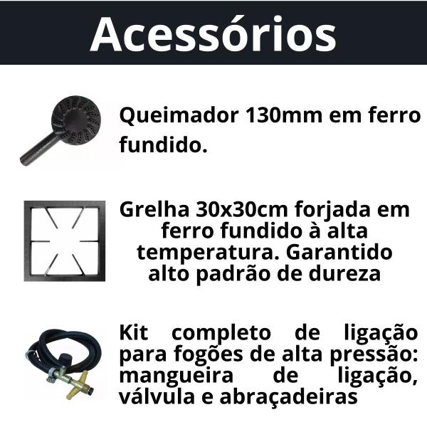 Imagem de Fogão Industrial 1 Boca Alta Pressão 30x30cm de Piso P5 Metalfour